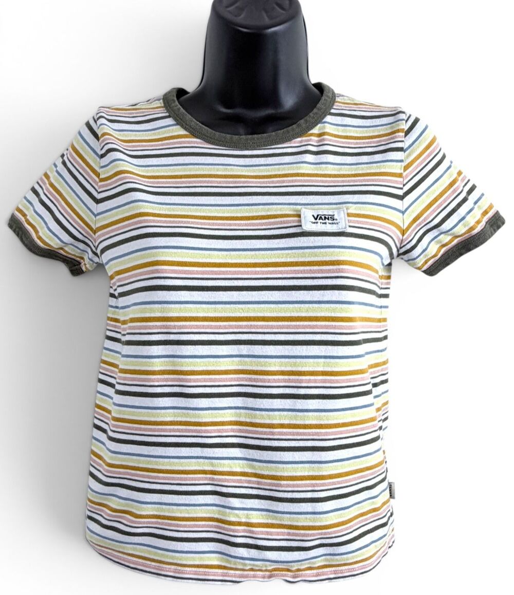 vans women's skatewear earthtone stripes 90s grunge surf punk t-shirt XS